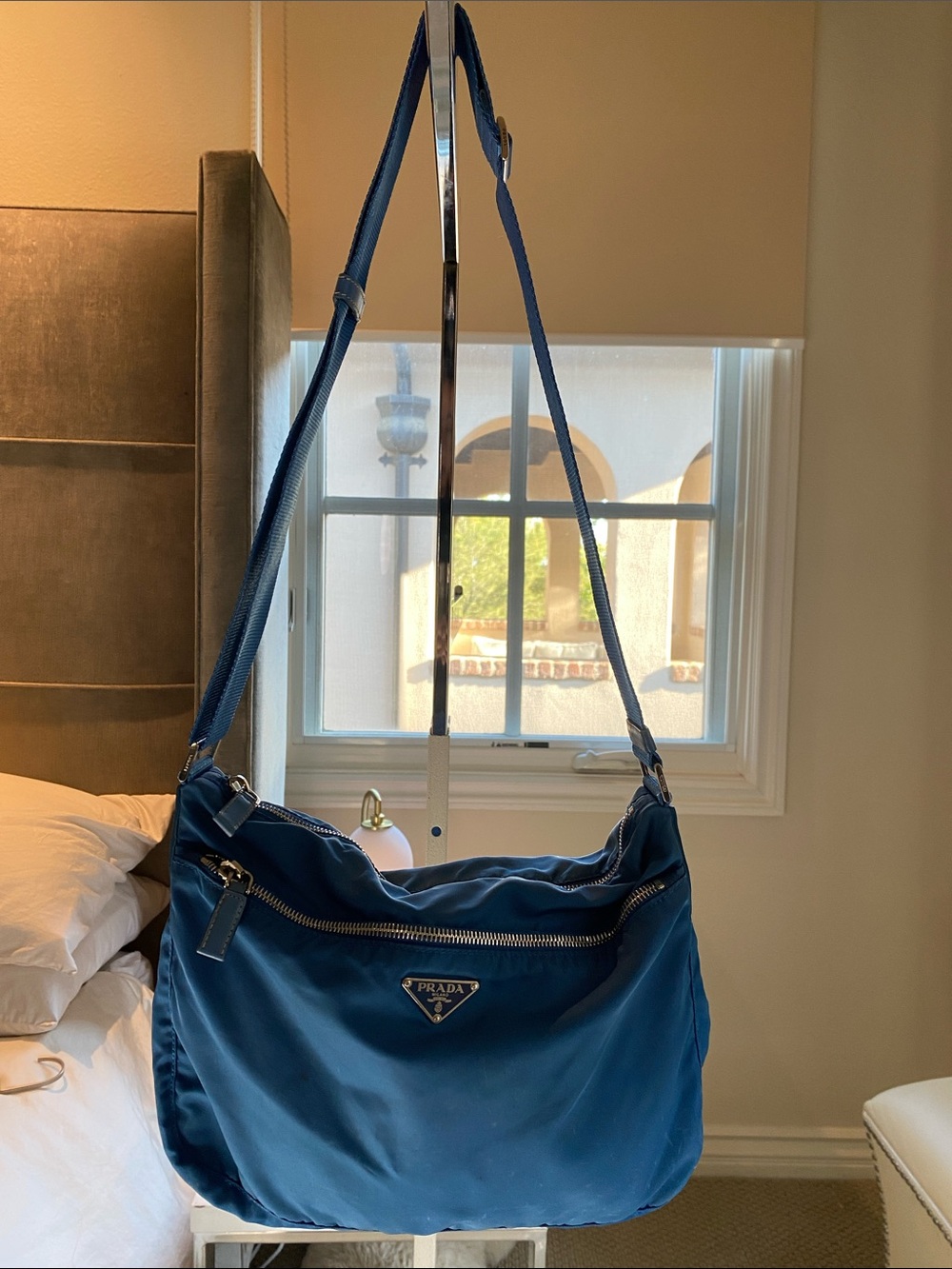 Vintage Prada Teal-Blue Nylon Crossbody Shoulder Bag